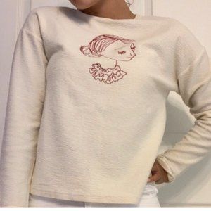 Long Sleeved Cream Top with Burgundy sketch